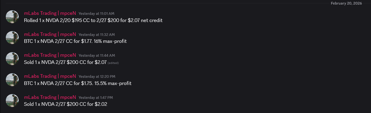 NVDA covered call trade signals posted in the mLabs Trading Discord